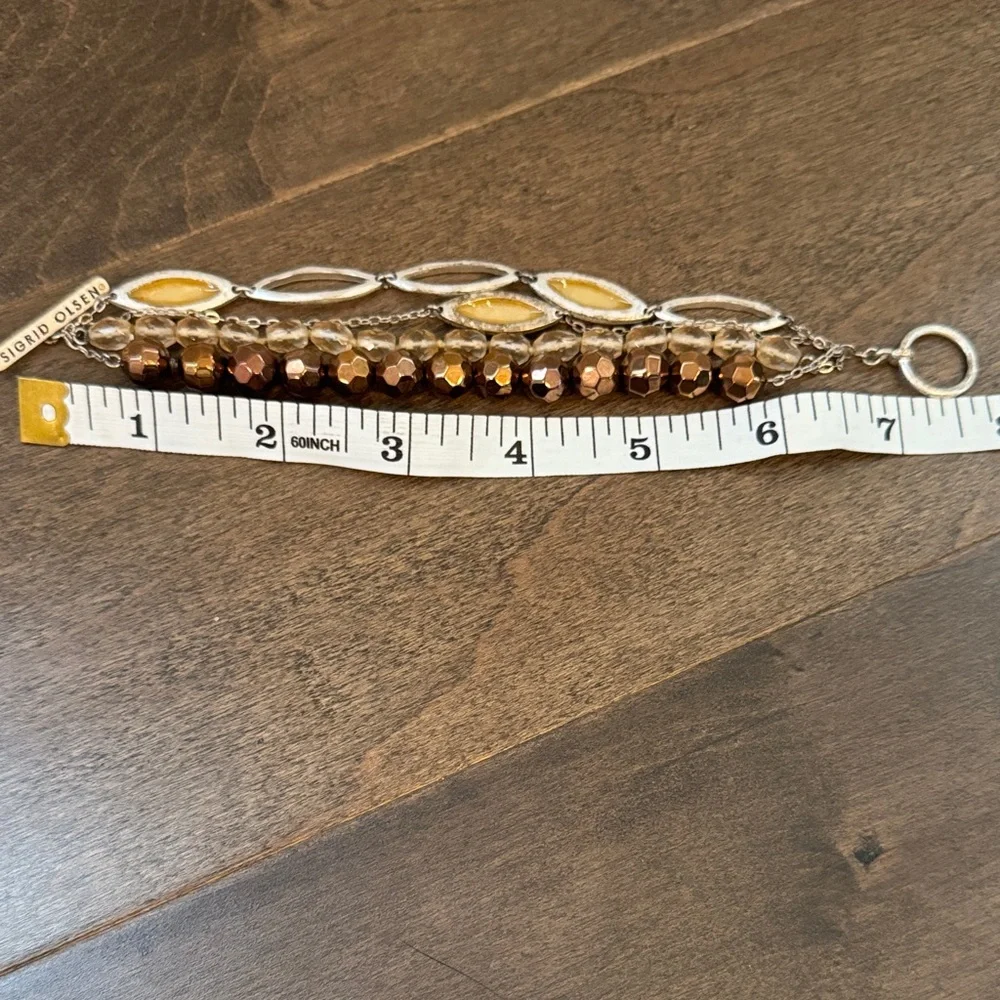 Sigrid Olsen Multi Strand Beaded Bracelet Bronze Yellow Silver Tone Toggle